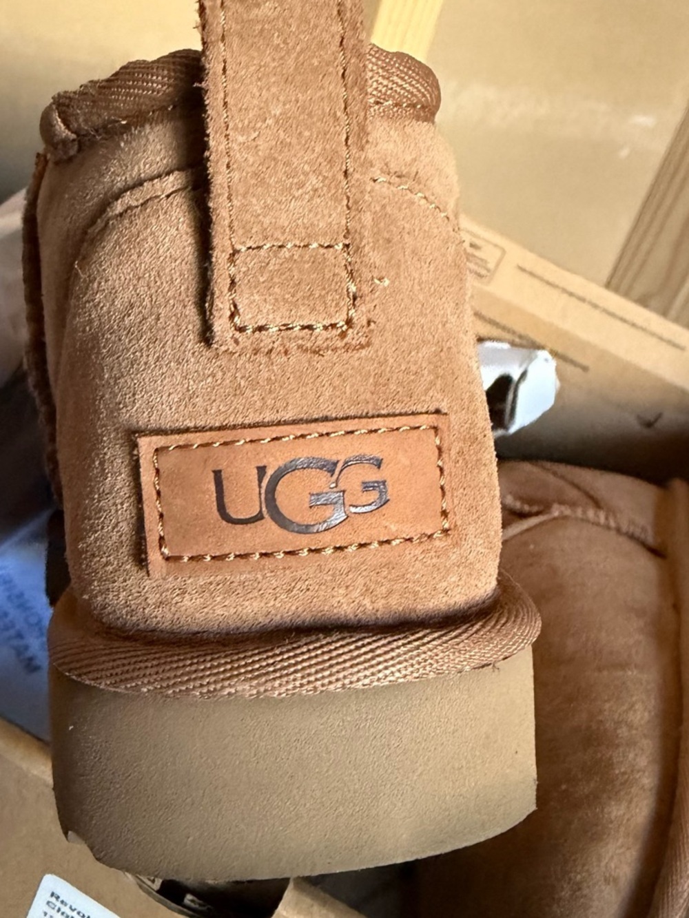 UGG Classic ultra mini boots tan Suede Shearling Lined Ankle short sz 7 - Picture 13 of 16